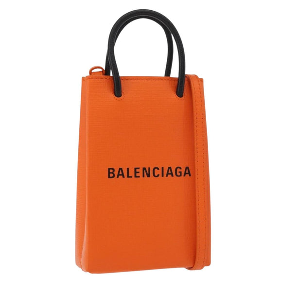 BALENCIAGA Shopping Phone Holder Bag Leather Orange 593826 Auth BA12449A