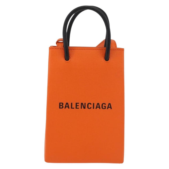 BALENCIAGA Shopping Phone Holder Bag Leather Orange 593826 Auth BA12449A