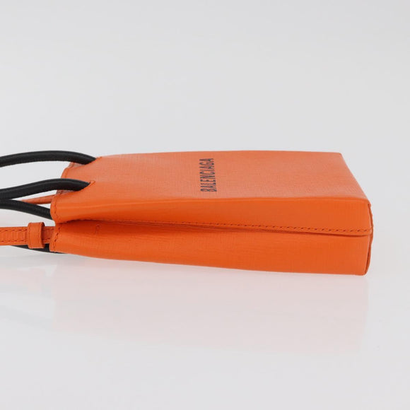BALENCIAGA Shopping Phone Holder Bag Leather Orange 593826 Auth BA12449A