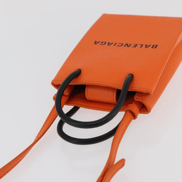 BALENCIAGA Shopping Phone Holder Bag Leather Orange 593826 Auth BA12449A