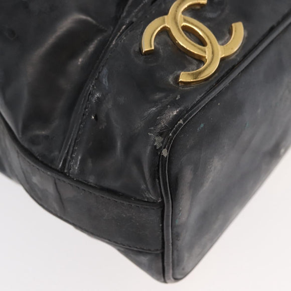 CHANEL Handtasche Umhängetasche Lackleder Schwarz Gold CC Auth BA12450