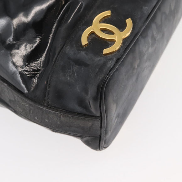 CHANEL Handtasche Umhängetasche Lackleder Schwarz Gold CC Auth BA12450