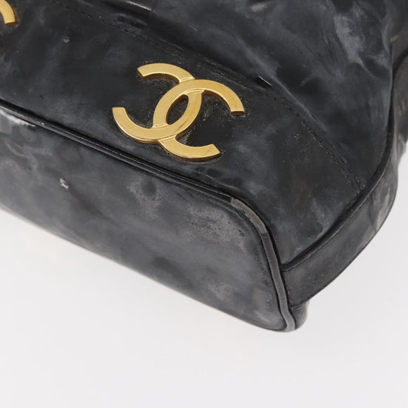 CHANEL Handtasche Umhängetasche Lackleder Schwarz Gold CC Auth BA12450