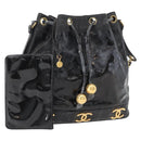 CHANEL Handtasche Umhängetasche Lackleder Schwarz Gold CC Auth BA12450-1