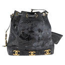 CHANEL Handtasche Umhängetasche Lackleder Schwarz Gold CC Auth BA12450-2
