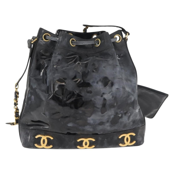 CHANEL Handtasche Umhängetasche Lackleder Schwarz Gold CC Auth BA12450