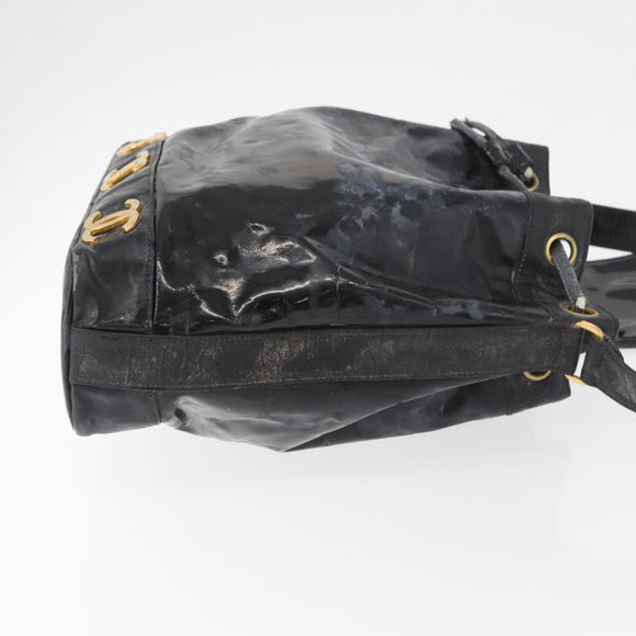 CHANEL Handtasche Umhängetasche Lackleder Schwarz Gold CC Auth BA12450