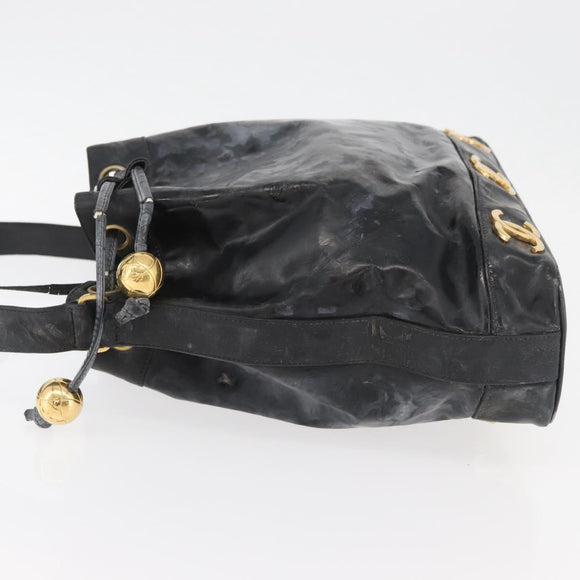 CHANEL Handtasche Umhängetasche Lackleder Schwarz Gold CC Auth BA12450