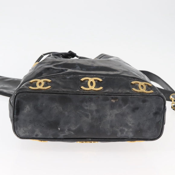 CHANEL Handtasche Umhängetasche Lackleder Schwarz Gold CC Auth BA12450