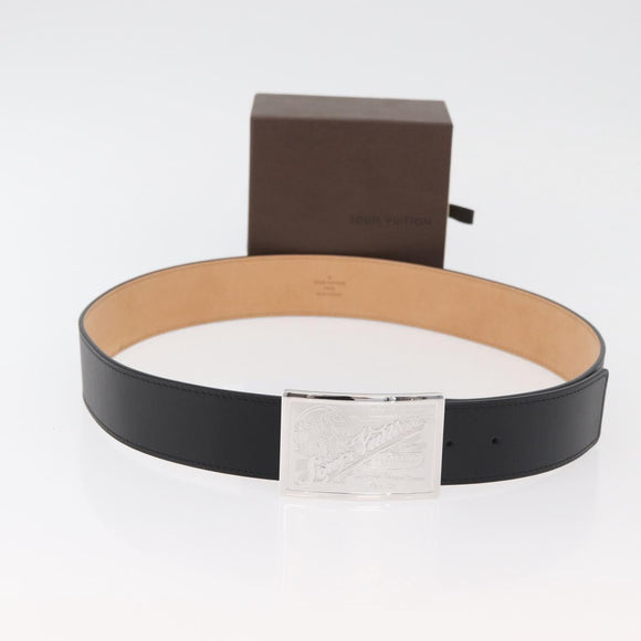 LOUIS VUITTON Ceinture Belt Leather 45.7"" Black LV Auth BA12472A
