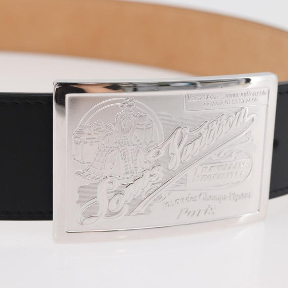 LOUIS VUITTON Ceinture Belt Leather 45.7"" Black LV Auth BA12472A