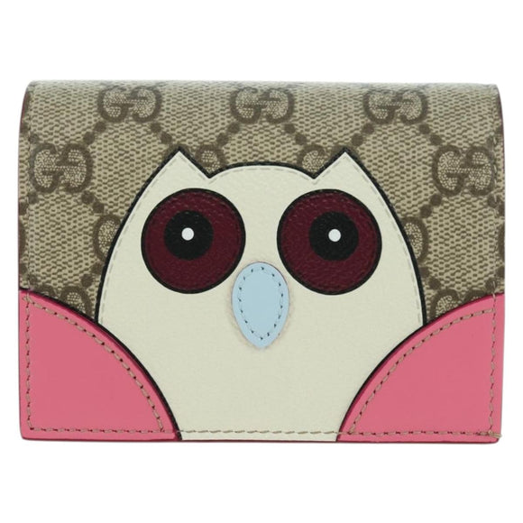 GUCCI GG Supreme Bifold Wallet PVC Beige Gold 818767 Auth BA12475M