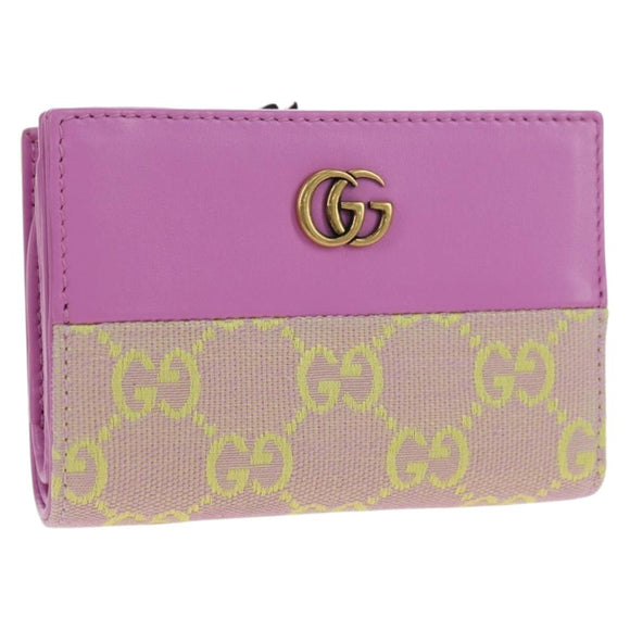 GUCCI GG Canvas Bifold Portemonnee Roze Goud 783121 Auth BA12478M