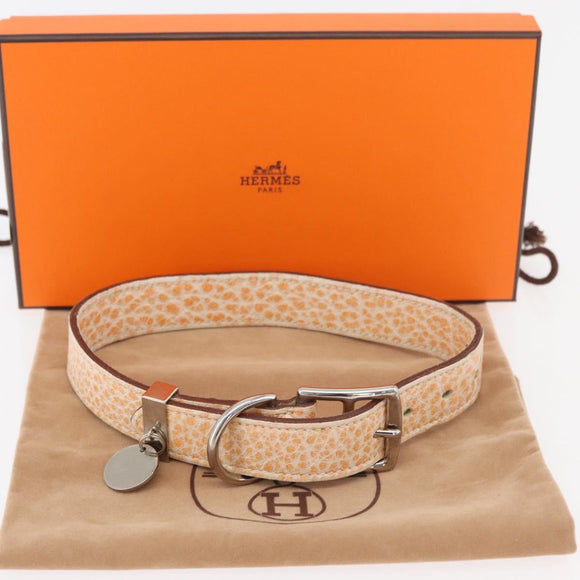 HERMES Collar Dog Leash Leather Orange Silver LV Auth BA12490V