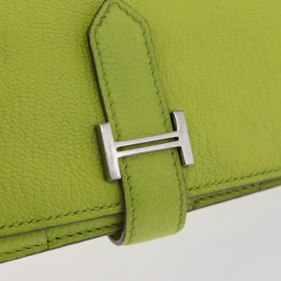 HERMES Bearn Soufflet Wallet Leather Green Auth BA12491A