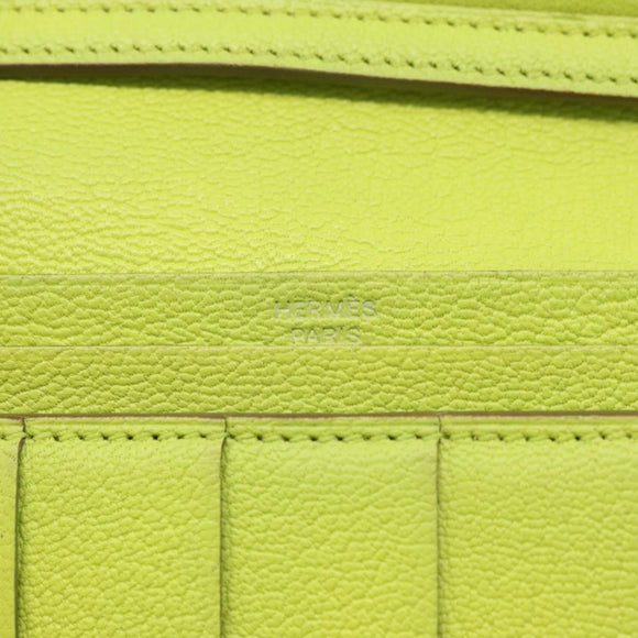 HERMES Bearn Soufflet Wallet Leather Green Auth BA12491A