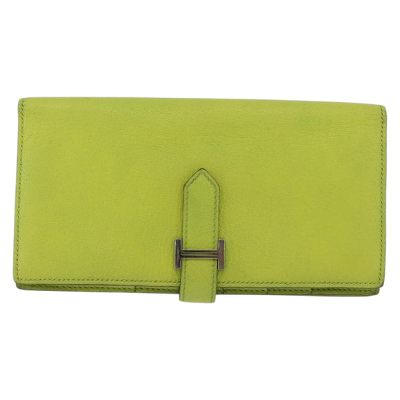 HERMES Bearn Soufflet Wallet Leather Green Auth BA12491A