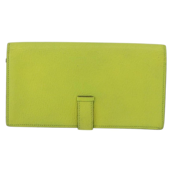 HERMES Bearn Soufflet Wallet Leather Green Auth BA12491A