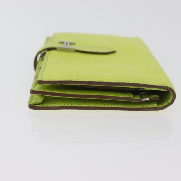 HERMES Bearn Soufflet Wallet Leather Green Auth BA12491A