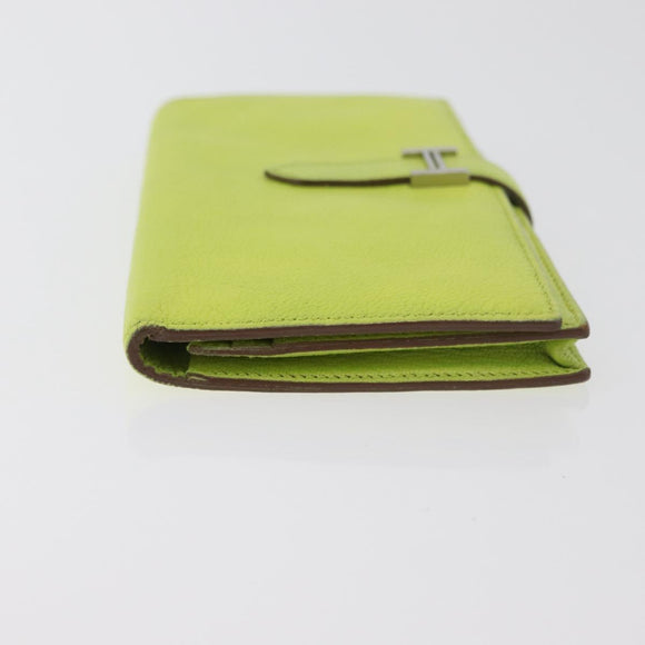 HERMES Bearn Soufflet Wallet Leather Green Auth BA12491A