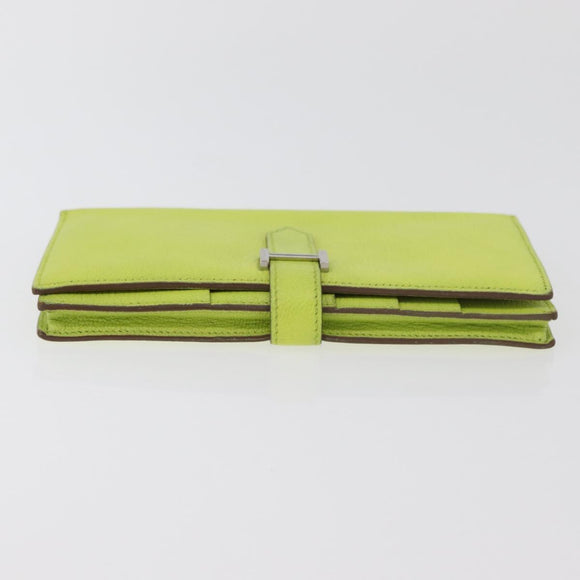 HERMES Bearn Soufflet Wallet Leather Green Auth BA12491A