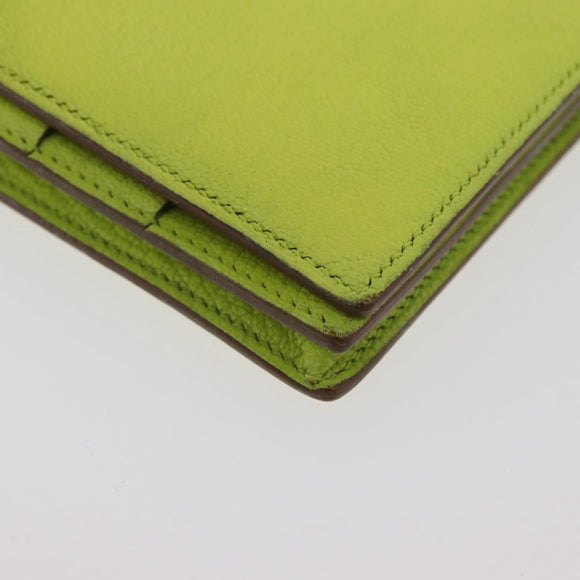 HERMES Bearn Soufflet Wallet Leather Green Auth BA12491A