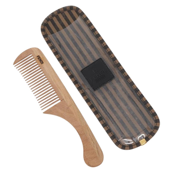 FENDI Pecan Canvas Comb Hout Bruin Auth BA12492A