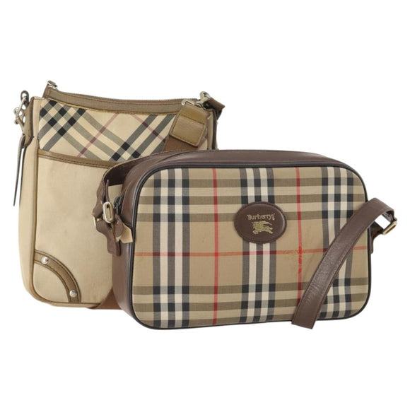 Burberrys Burberry Nova Check Shoulder Bag Canvas 2 Set Beige Auth BA12494