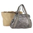 CHANEL Tote Bag Nylon 2 Set Silver Beige CC Auth BA12495-1