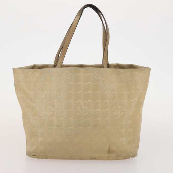 CHANEL Tote Bag Nylon 2 Set Silver Beige CC Auth BA12495
