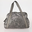 CHANEL Tote Bag Nylon 2 Set Silver Beige CC Auth BA12495-2