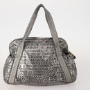 CHANEL Tote Bag Nylon 2 Set Silver Beige CC Auth BA12495-3
