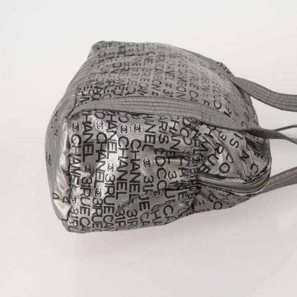 CHANEL Tote Bag Nylon 2 Set Silver Beige CC Auth BA12495