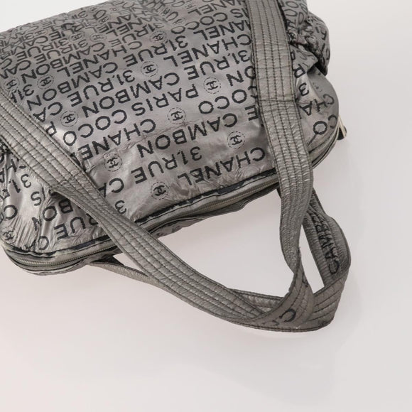 CHANEL Tote Bag Nylon 2 Set Silver Beige CC Auth BA12495