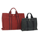 HERMES Fourre Tout Hand Bag Cotton 2 Set Red Green Auth BA12496-1