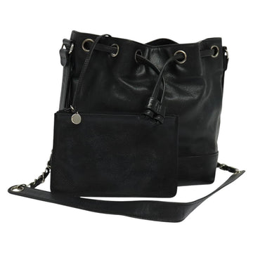 CHANEL Shoulder Bag Caviar Skin Black Silver CC Auth BA125