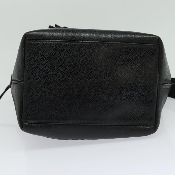 CHANEL Shoulder Bag Caviar Skin Black Silver CC Auth BA125