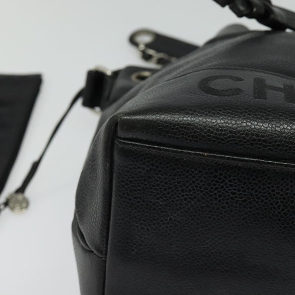 CHANEL Shoulder Bag Caviar Skin Black Silver CC Auth BA125