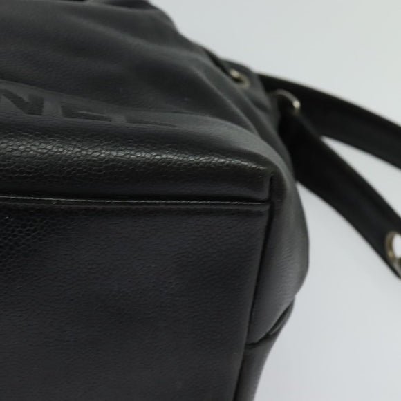 CHANEL Shoulder Bag Caviar Skin Black Silver CC Auth BA125