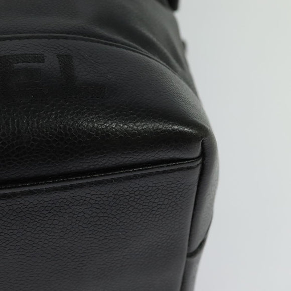 CHANEL Shoulder Bag Caviar Skin Black Silver CC Auth BA125