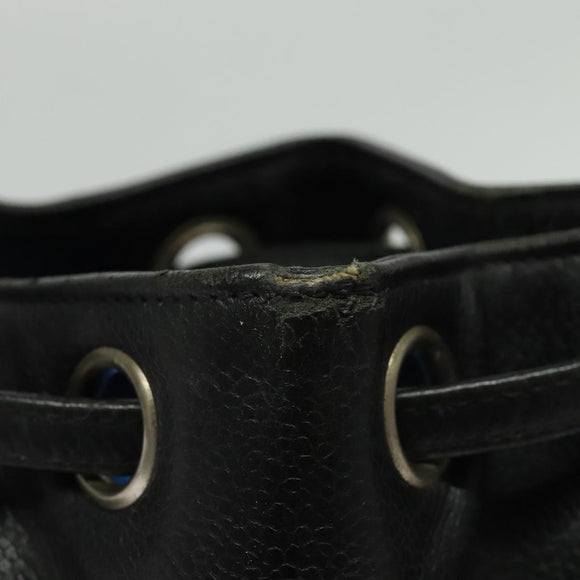 CHANEL Shoulder Bag Caviar Skin Black Silver CC Auth BA125