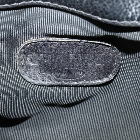 CHANEL Shoulder Bag Caviar Skin Black Silver CC Auth BA125