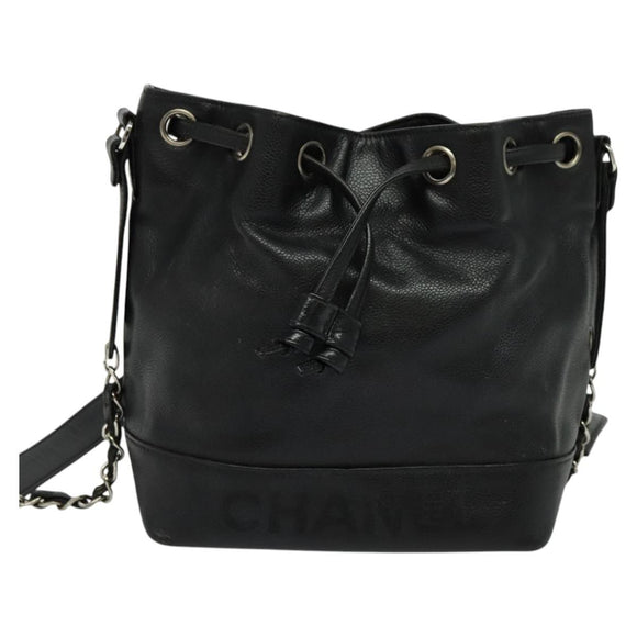 CHANEL Shoulder Bag Caviar Skin Black Silver CC Auth BA125