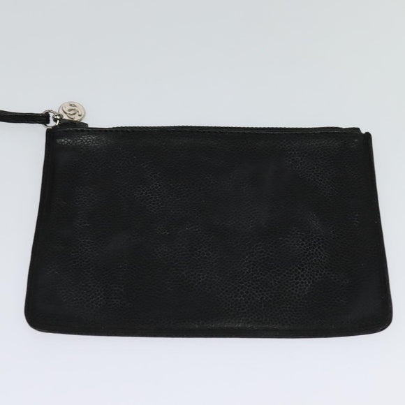 CHANEL Shoulder Bag Caviar Skin Black Silver CC Auth BA125