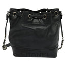 CHANEL Shoulder Bag Caviar Skin Black Silver CC Auth BA125-3