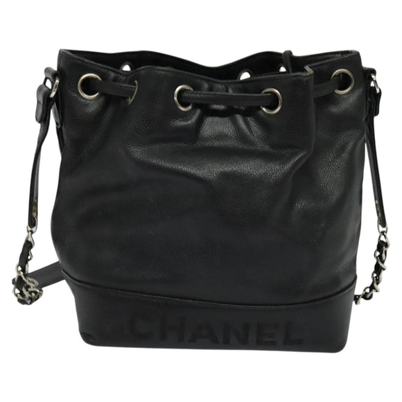 CHANEL Shoulder Bag Caviar Skin Black Silver CC Auth BA125