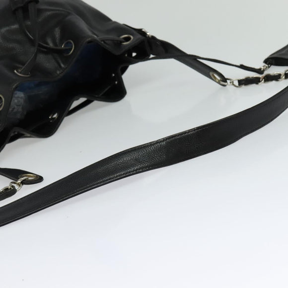 CHANEL Shoulder Bag Caviar Skin Black Silver CC Auth BA125