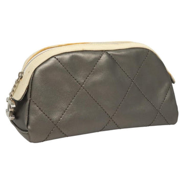 CHANEL Bicolore Pouch PVC Leather Gray CC Auth BA1250