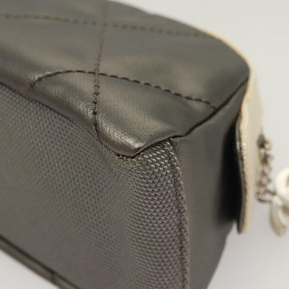 CHANEL Bicolore Pouch PVC Leather Gray CC Auth BA1250