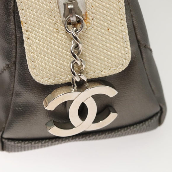 CHANEL Bicolore Pouch PVC Leather Gray CC Auth BA1250